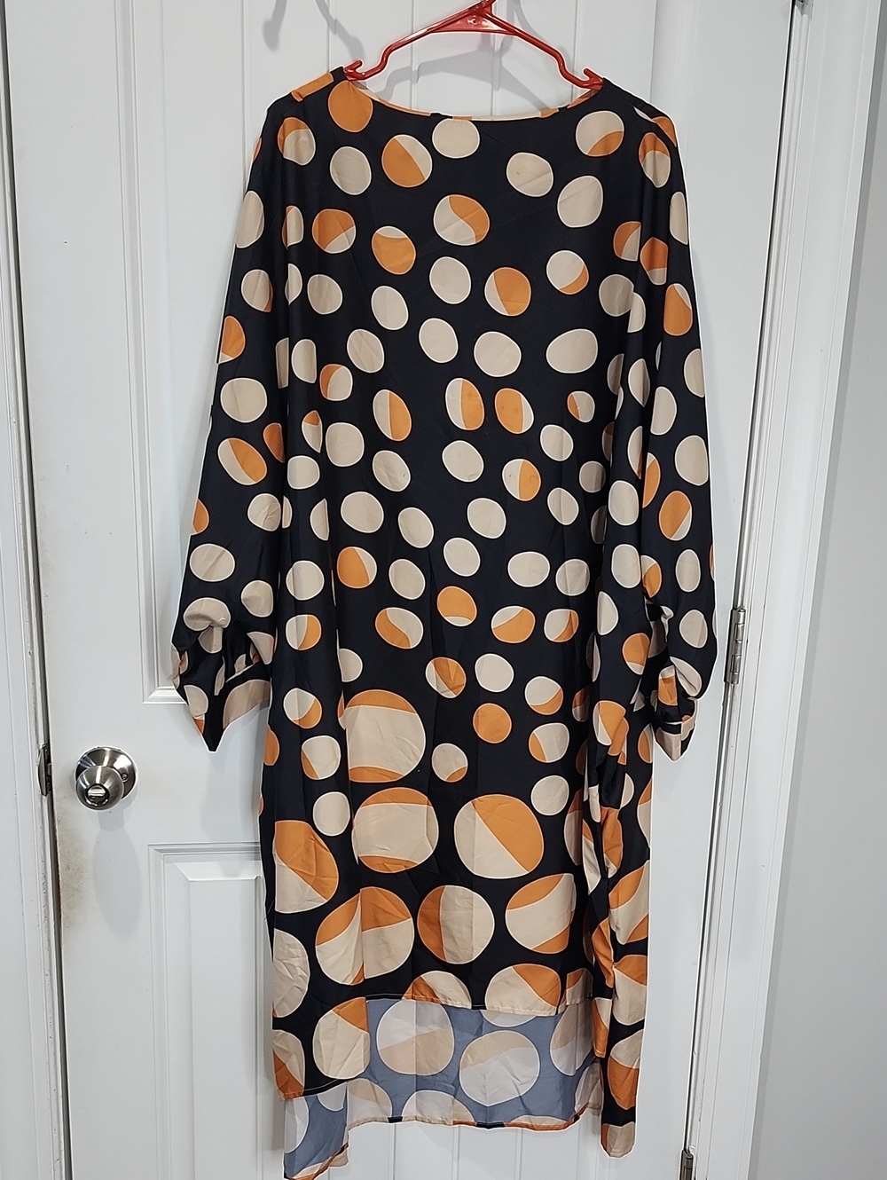 Black Polka Dot Shift Dress with Cream and Orange Accents - XL